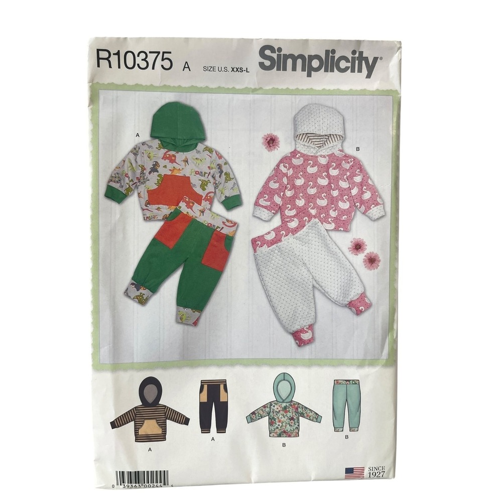 Simplicity R10375 Babies' Knit Hoodie Top & Pants XXS-L Modern